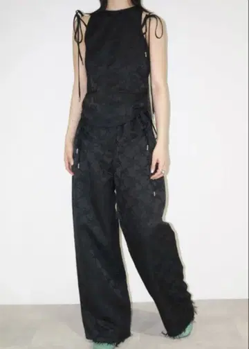 [ musubore ] 리본 블랙 탱크탑 와이드 팬츠 셋업