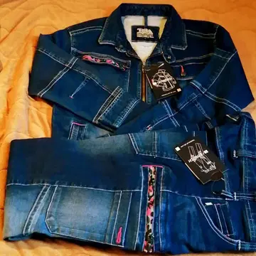 도라이치 한정판 데님 핑크 카모플라쥬 지퍼 상하의 S 세트