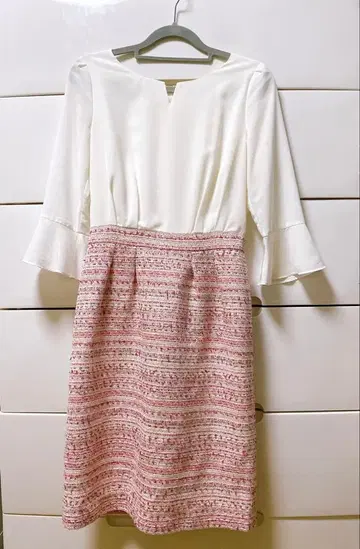 엘레강트 플레어 소매 원피스 트위드 절개