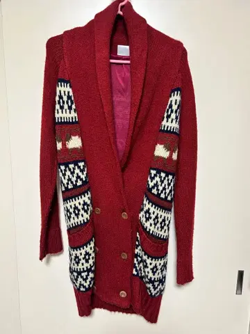 노르딕 무늬 / 페어아일 패턴 숄카라 니트 코트 레드