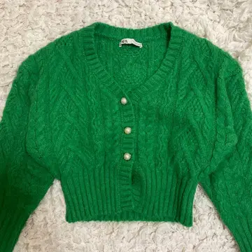 ZARA 케이블 니트 가디건 그린