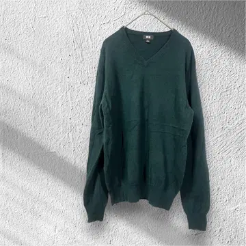 UNIQLO V넥 스웨터 그린 계열 남성용 M 캐시미어 100%
