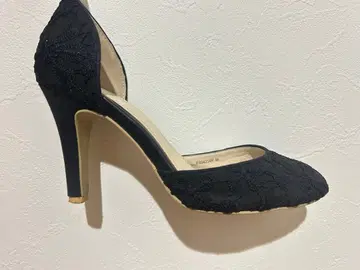 RANDA 블랙 레이스 하이힐 펌프스