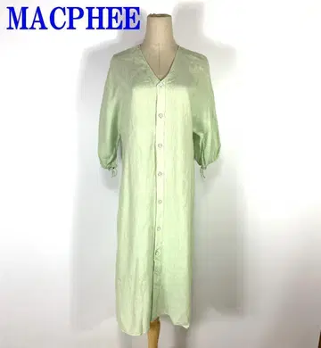 맥피 롱 원피스 7부 소매 린넨 라이트 그린 36 C1190