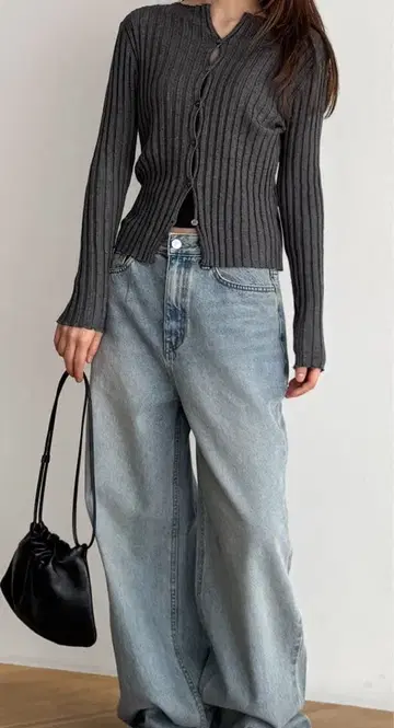 리브 그레이 긴팔 가디건