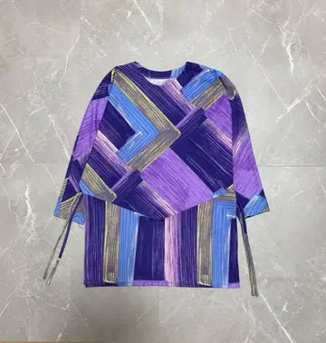 기하학 패턴 7부 소매 셔츠 보라색 계열