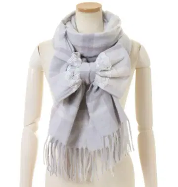 LIZLISA 체크 리본 스톨 블루