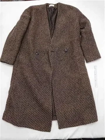 플라스테 울 혼방 트위드 노카라 코트 브라운 계열 S 사이즈