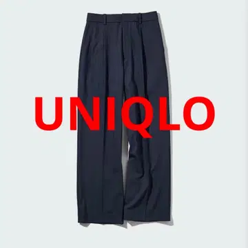 새상품 UNIQLO 턱 와이드 팬츠 S 스트라이프 네이비
