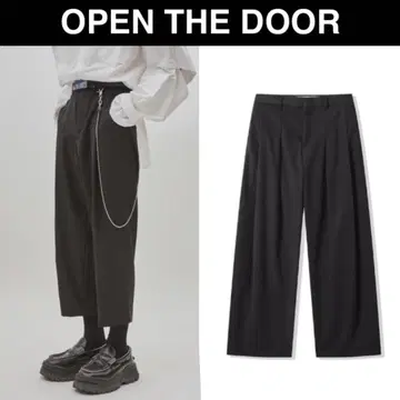 OPEN THE DOOR 와이드 슬랙스 블랙 한국 패션