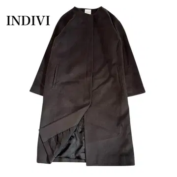 새상품급 인디비 INDIVI 캐시미어 혼방 노카라 울 코트 그레이
