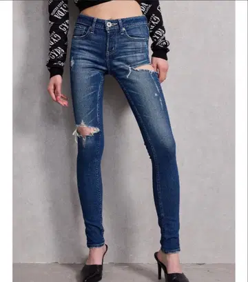 GYDA 미들 허리 SIDE RIPPED 스키니 데님 팬츠