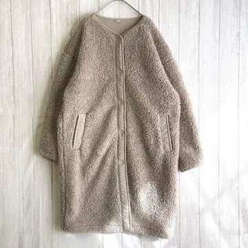 지유 보아 플리스 노카라 코트 [ L ] 베이지 내추럴 따뜻한