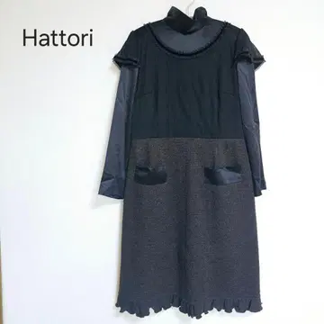 Hattori (핫토리) 직물 새틴 레이스 프릴 무릎 기장 원피스