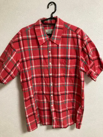 AINDAN-CLUB 빨간색 체크 무늬 반팔 셔츠