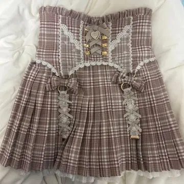 핑크 계열 체크 플레어 스커트