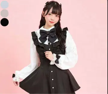 시크릿허니 레이스 소매 프릴 요크 셋업 리본 없음