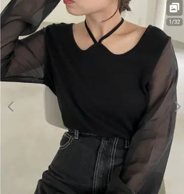 CAPRICIEUX LE'MAGE 웨이브 넥 소매 시어 니트