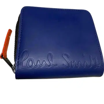 미사용 폴스미스 로고 엠보싱 라운드 지퍼 이단 접이식 지갑 컴팩트