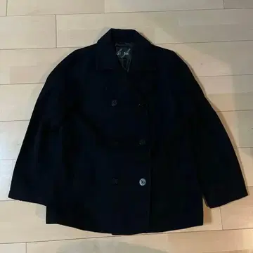 네이비 더블 브레스트 피 코트