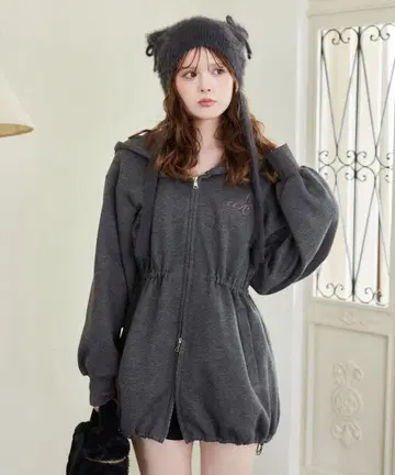 로고 자수 속기모 빅 후드티