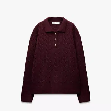 케이블 니트 스웨터 버건디