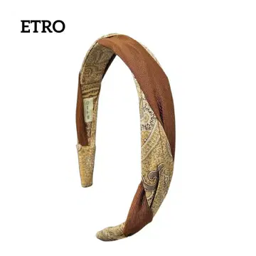ETRO 머리띠 브라운 베이지 실크 페이즐리