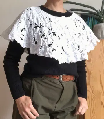 테이블 크로스 원단 리메이크 케이프 판초 탈부착 카라 레이스