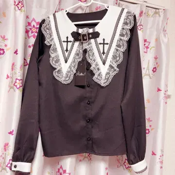 MARS 벨트 포함 크로스 자수 블라우스 긴 소매