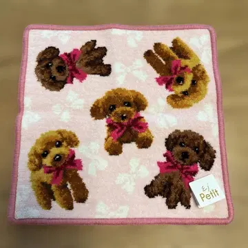 미사용 새상품 아언조 셔닐 직조 토이 푸들 자수 타월 손수건 Enjeau