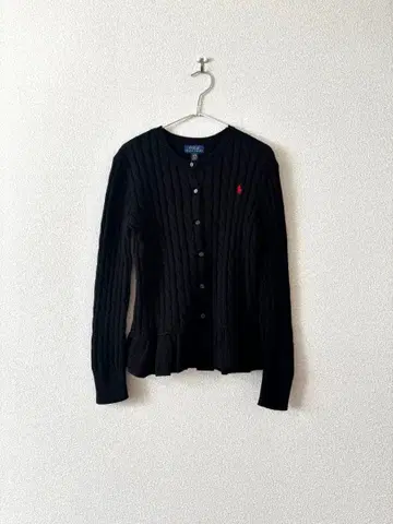 랄프 로렌 페플럼 가디건 케이블 짜임 니트 블랙 150