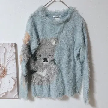 자라 ZARA 코알라 자수 긴팔 니트 스웨터 모헤어풍 블루 계열 S 상당