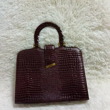 브라운 레드 악어 무늬 가죽 핸드백