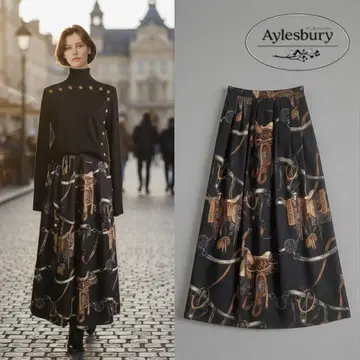 앨리스버리 도쿄 스타일 롱 스커트 스카프 패턴 울 9호 말안장 패턴