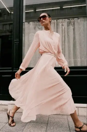 ZARA 플리츠 미디 원피스 벨트 포함