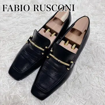 FABIO RUSCONI 블랙 로퍼 골드 금장 장식 가죽