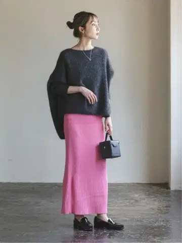 NOBLE 리브 핑크 롱 스커트