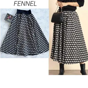 FENNEL 자카드 하운드투스 플레어 롱 스커트
