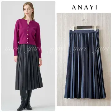 [ 765 ] 아나이 가죽 같은 플리츠 스커트 다크 그레이 38