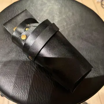 핸드메이드 심플 시저 케이스 3개 블랙 천연 가죽 벨트 포함