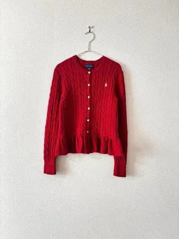 랄프 로렌 케이블 짜임 가디건 페플럼 레드 150