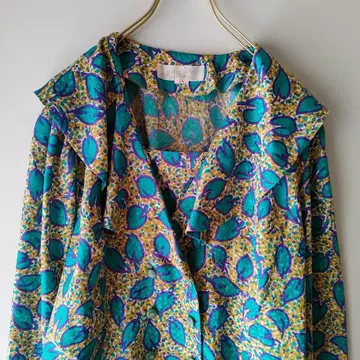 나뭇잎 패턴 블라우스 디자인 블라우스 비쥬 버튼 빈티지 빈티지