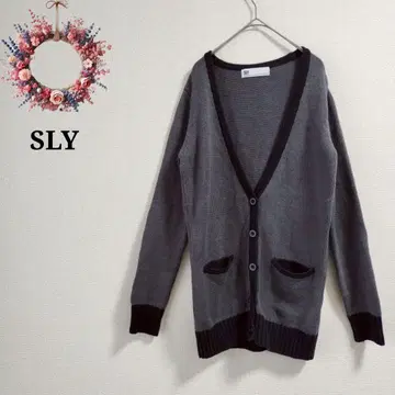 슬라이 니트 가디건 라인 바이컬러 오버 사이즈 배색 S