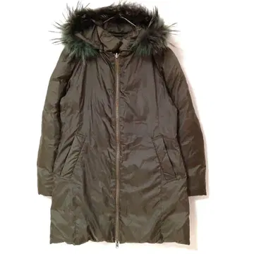 ONWARD 카키 계열 퍼 달린 롱 다운 재킷 리버서블