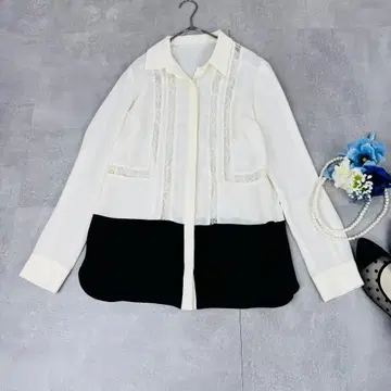 GRACE CONTINENTAL 바이컬러 레이스 긴팔 블라우스 셔츠