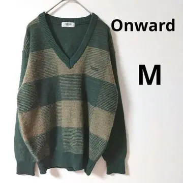2.51 [온워드] 니트 스웨터 체크 무늬 V넥 리브 그린 계열