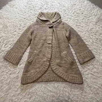 vous meme 후드 부착 베이지 니트 가디건