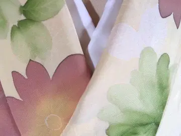 미사용 직물 염색 코몬 (큰 꽃 문양) 화장 64.5 순수 실크 새상품급