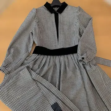 깅엄 체크 긴팔 원피스 포멀
