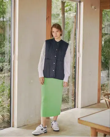 [카베사 로쏘] 스트라이프 퀼팅 베스트 네이비